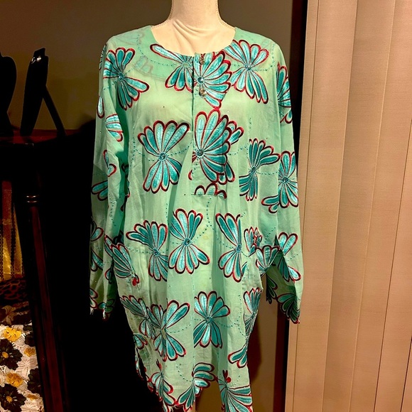 African Men's Clothing Traditional 2 Piece Embroidered Suit Shirt Pants - Picture 6 of 7